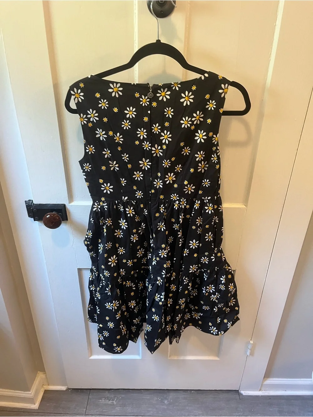 Kate Spade Daisy Dots Vineyard Tiered Sleeveless Cotton Blend Mini Dress Black 6